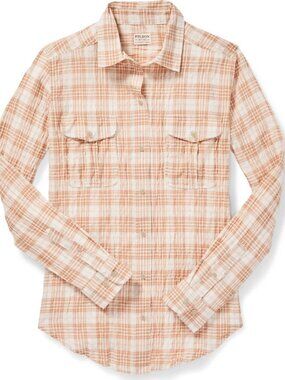 Filson Women's Kadin Island Long Sleeve Shirt White Tan Plaid Size XL Outdoors